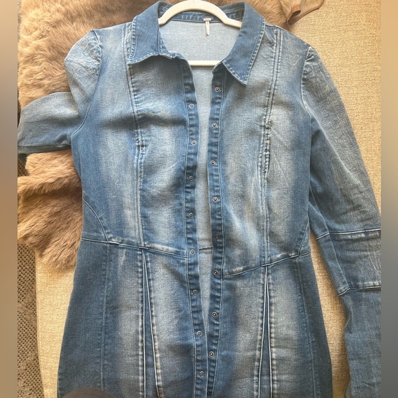 Free People Blue Long Sleeve Shirt Dress - Picture 10 of 16